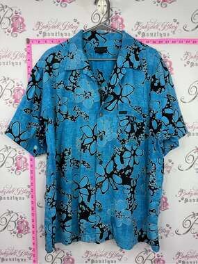 Jantzen vintage shirt Turquoise Blue Floral Short-Sleeve Button-Down Shirt